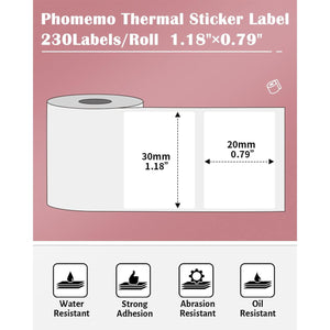 Phomemo Thermal Labels for M110/M221/M220/M120/M200 Label Printer,1.18" x 0.79" (30x20mm), 320 Labels/Roll, Black on White