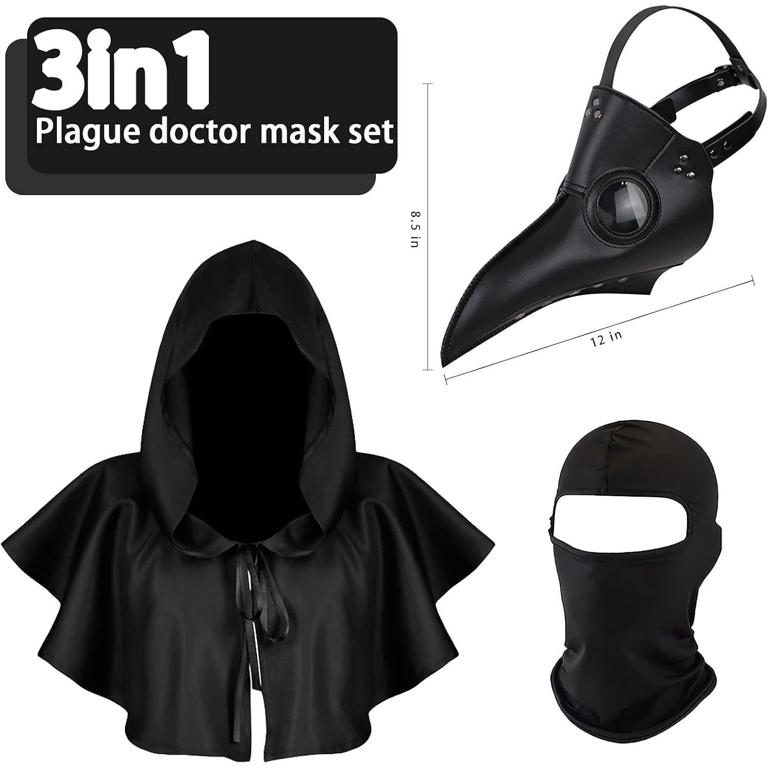 Buy now Halloween Plague Doctor Mask Plague Doctor Costume Obito Mask Steampunk Halloween Mask Horror Scary Halloween Mask Costume Props for Party Prom Halloween Gifts Set（3-pc Set） (Black), 12 inches at indiglob india