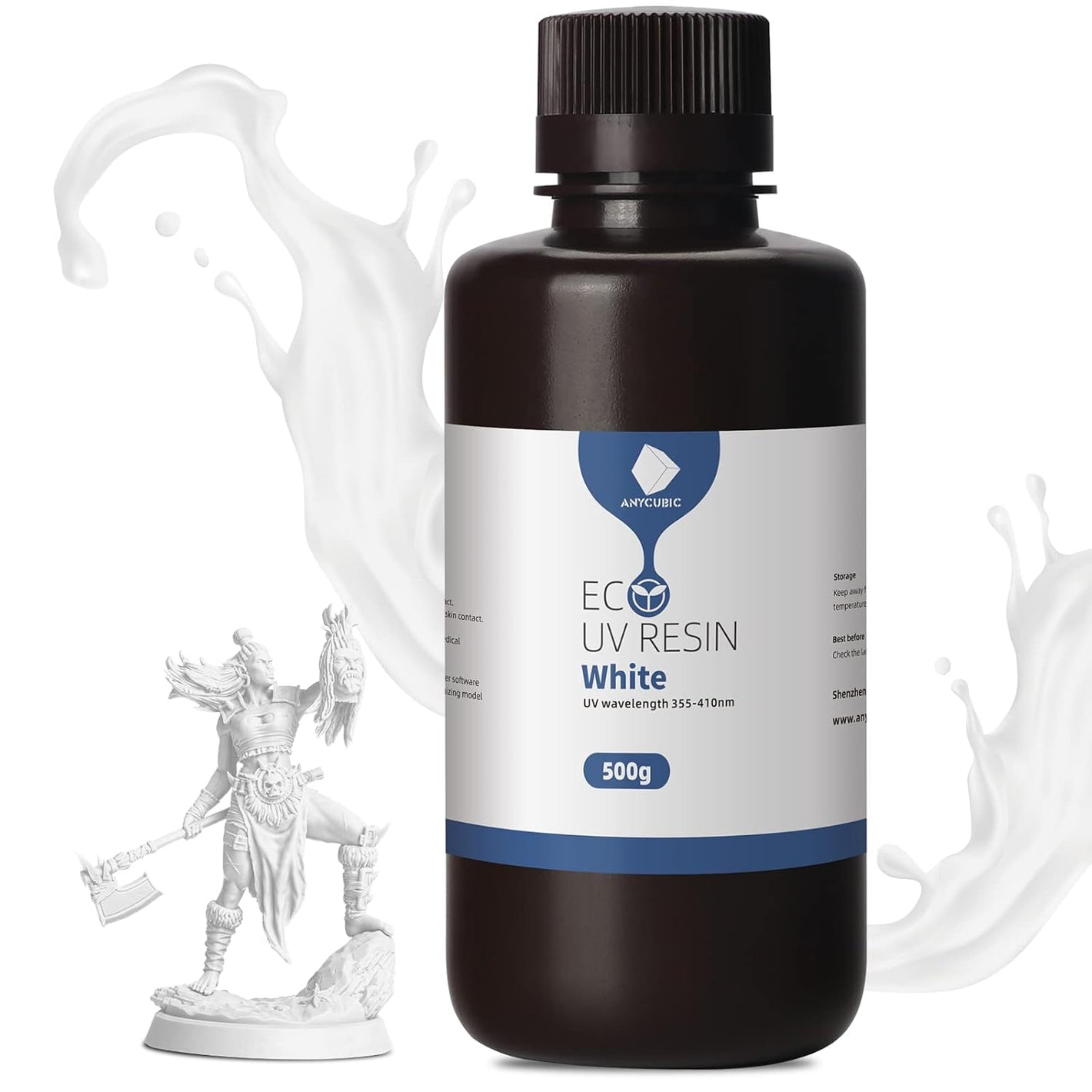 ANYCUBIC 3D Printer Resin, 405nm Plant-Based Rapid Resin, Low Odor, Photopolymer Resin for LCD 3D Printing, 500g White