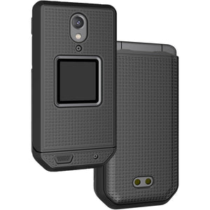 Case with Clip for CAT S22 Flip Phone, Nakedcellphone [Black] Slim Hard Shell Cover and [Rotating/Ratchet] Belt Hip Holster Holder Combo