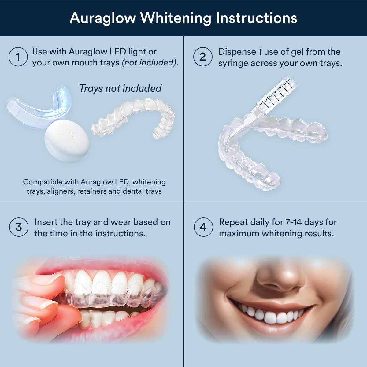 Auraglow 44% Teeth Whitening Gel Syringe Refill Pack, 44% Carbamide Peroxide, (3X) 5ml Syringes, 30 Whitening Treatments - My Store