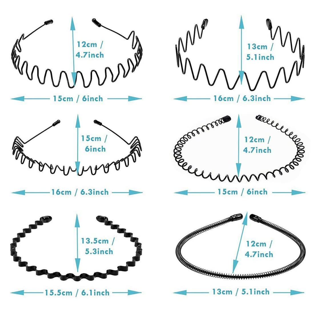 Buy now Nomakk 6 Pieces Metal Headbands Wavy Hairband Spring Hair Hoop Sports Fashion Hair Bands Unisex Black Elastic Non Slip Simple Headwear Accessories at indiglob india