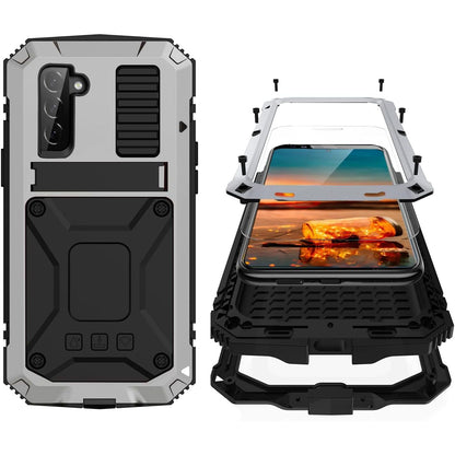 Samsung S22 Ultra Metal Case with Screen Protector Camera Protector Military Rugged Heavy Duty Shockproof Case with Stand Full Cover Tough case for Samsung S22 Ultra (S22 Ultra, Black)