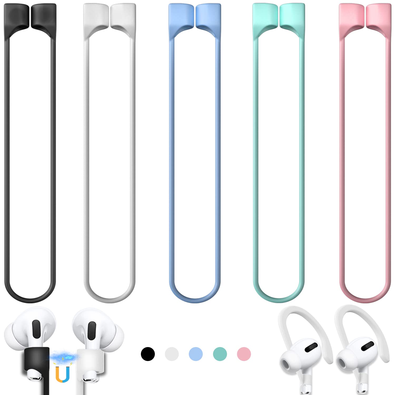 Buy now 5 Pack Ultra Strong Magnetic AirPods Pro Straps, Anti-Lost Neck Cord for AirPods Pro 3 2025,AirPods 4th, AirPods Pro 2nd/1st, AirPod 3rd, AirPod 2nd/1st - 5 Pcs Silicone Sports Lanyard and 2 Ear Hook at indiglob india