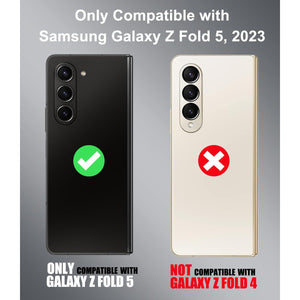 for Samsung Galaxy Z Fold 5 Case with Card Holder & S Pen Holder & Slide Lens Cover, Built-in Hinge Protection & Screen Protector, Durable Sturdy Phone Cover Case for Galaxy Z Fold 5, Black