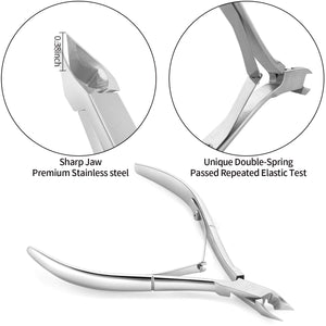 YINYIN Professional Stainless Steel Nippers, Cutter Clippers, Cuticle Remover, Trimmer with Pusher, Pedicure Manicure Tools for Fingernails and Toenails, Sliver