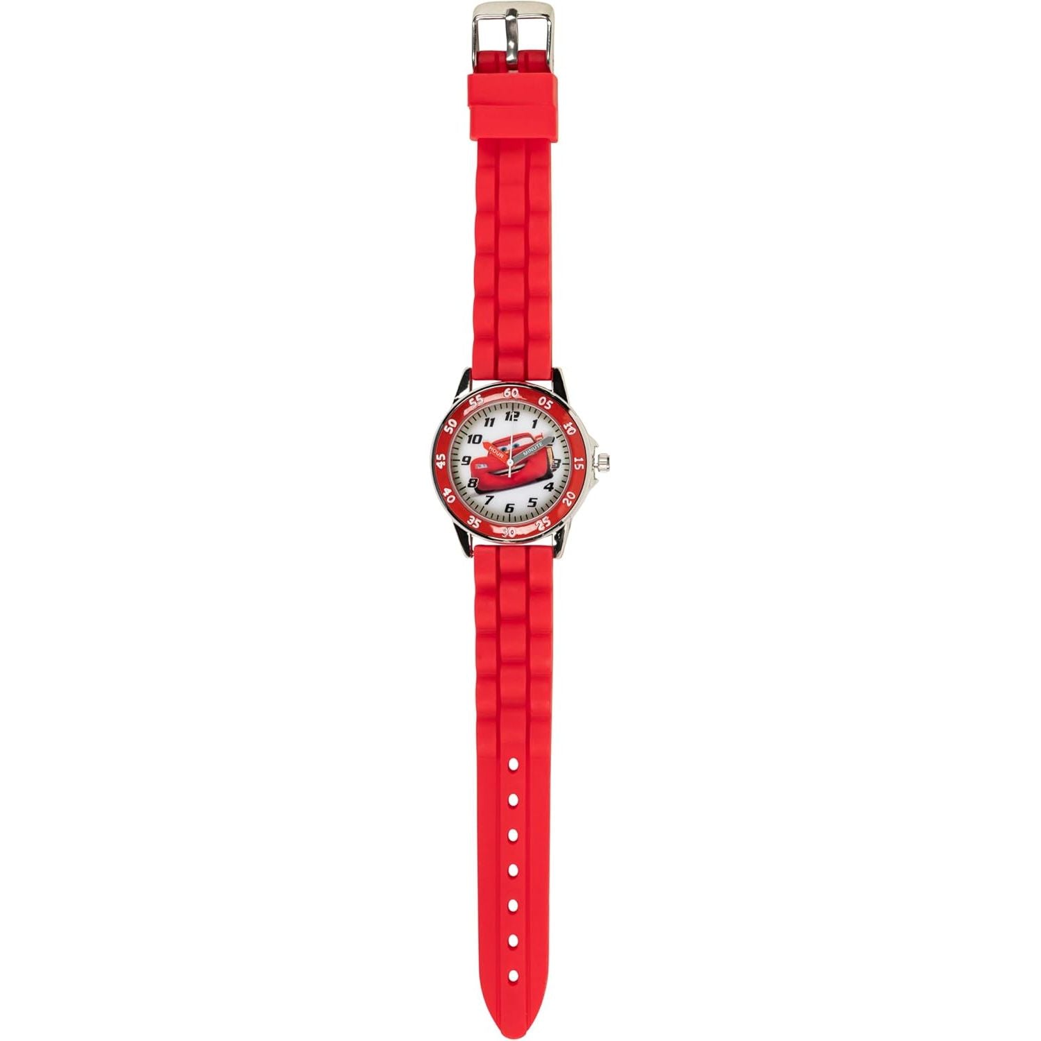 Buy now Disney Pixar Cars Kids' Time-Teaching Watch – Lightning McQueen Design with Red Silicone Strap, Easy-to-Read Dial, and Adjustable Fit for Wrists 5.5" to 8" at indiglob india