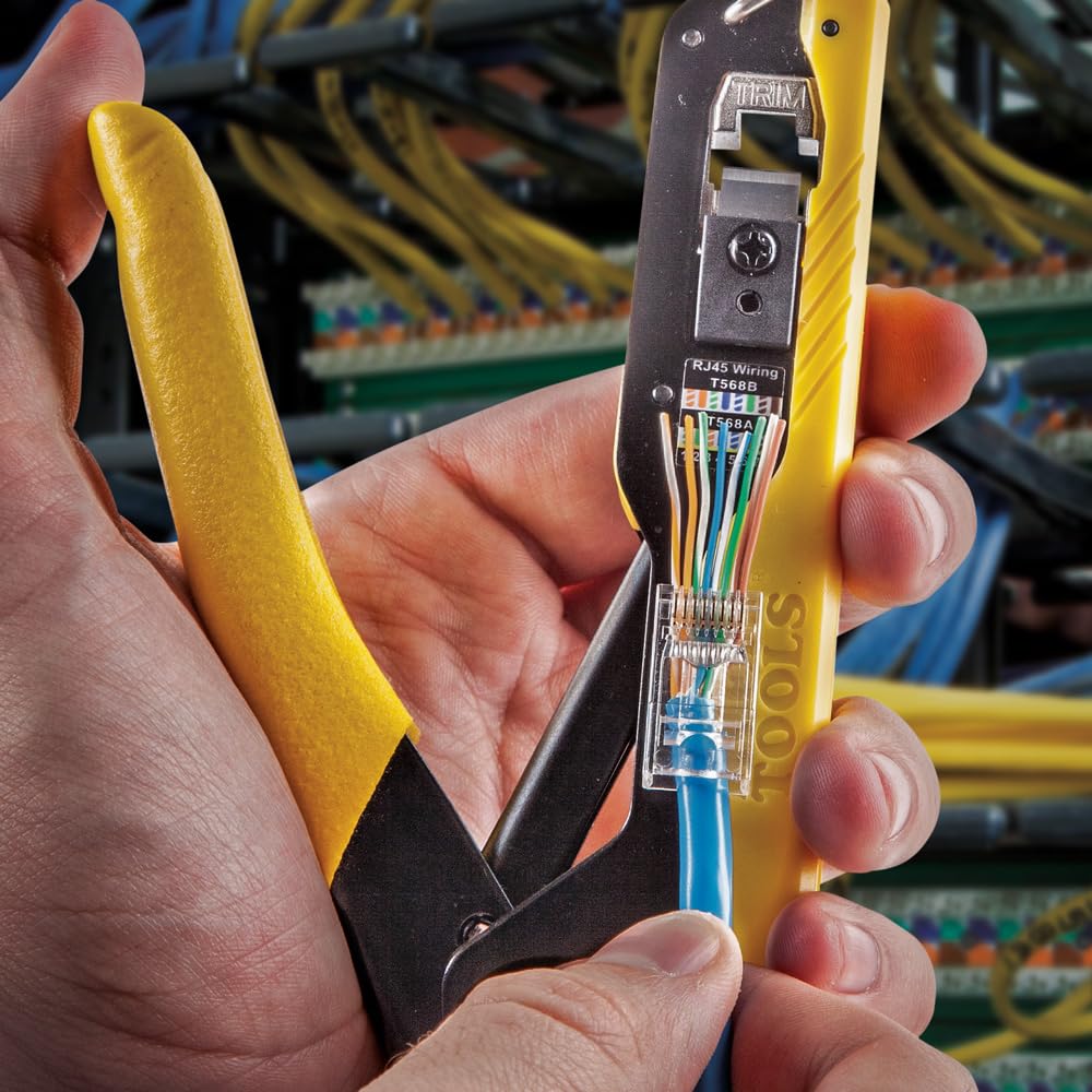 Buy now Klein Tools VDV026-813 RJ45 Ethernet Cable Tester and Crimper Kit, Pass-Thru Technology, Includes Connectors for Cat5e / CAT6 Data Applications, Pack of 50 at indiglob india