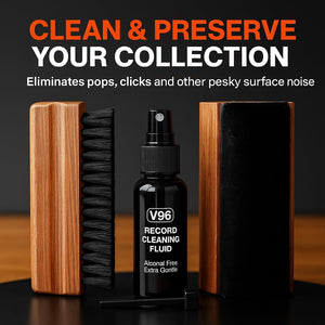 Ultimate 5-Piece Vinyl Record Cleaning Kit | Includes: Record Cleaner – Velvet, Microfiber & Stylus Brush | Made from Premium Hardwood – Clean, Protect & Restore Your LPs