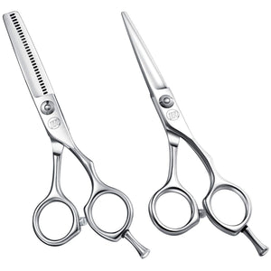 Professional 5.5 Inch Hair Cutting Scissors Hair Thinning Shears Set, Salon Barber Hair Cutting Texturizing Blending Shear for Women Men Adults, Handmade from 440C Japanese Stainless Steel