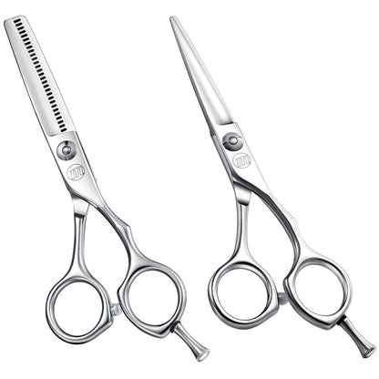 Professional 5.5 Inch Hair Cutting Scissors Hair Thinning Shears Set, Salon Barber Hair Cutting Texturizing Blending Shear for Women Men Adults, Handmade from 440C Japanese Stainless Steel