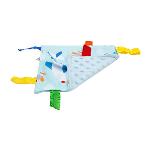 Baby Sensory Crinkle & Teething Square Lovey Toy with Closed Ribbon Tags for Increased Stimulation: 8"X8" (Airplanes)