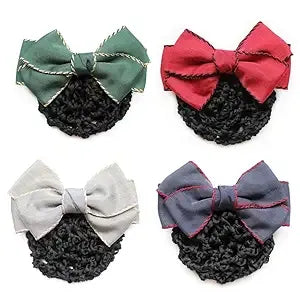 Hair Snood Net for Women, Hair Clip with Net Cover for Bun - Lady Barrette with Hairnet Hairbun for Ballet Dance TH-FJ-H2 (Set of 4 - Pink, Purple, Red, Navy Blue)