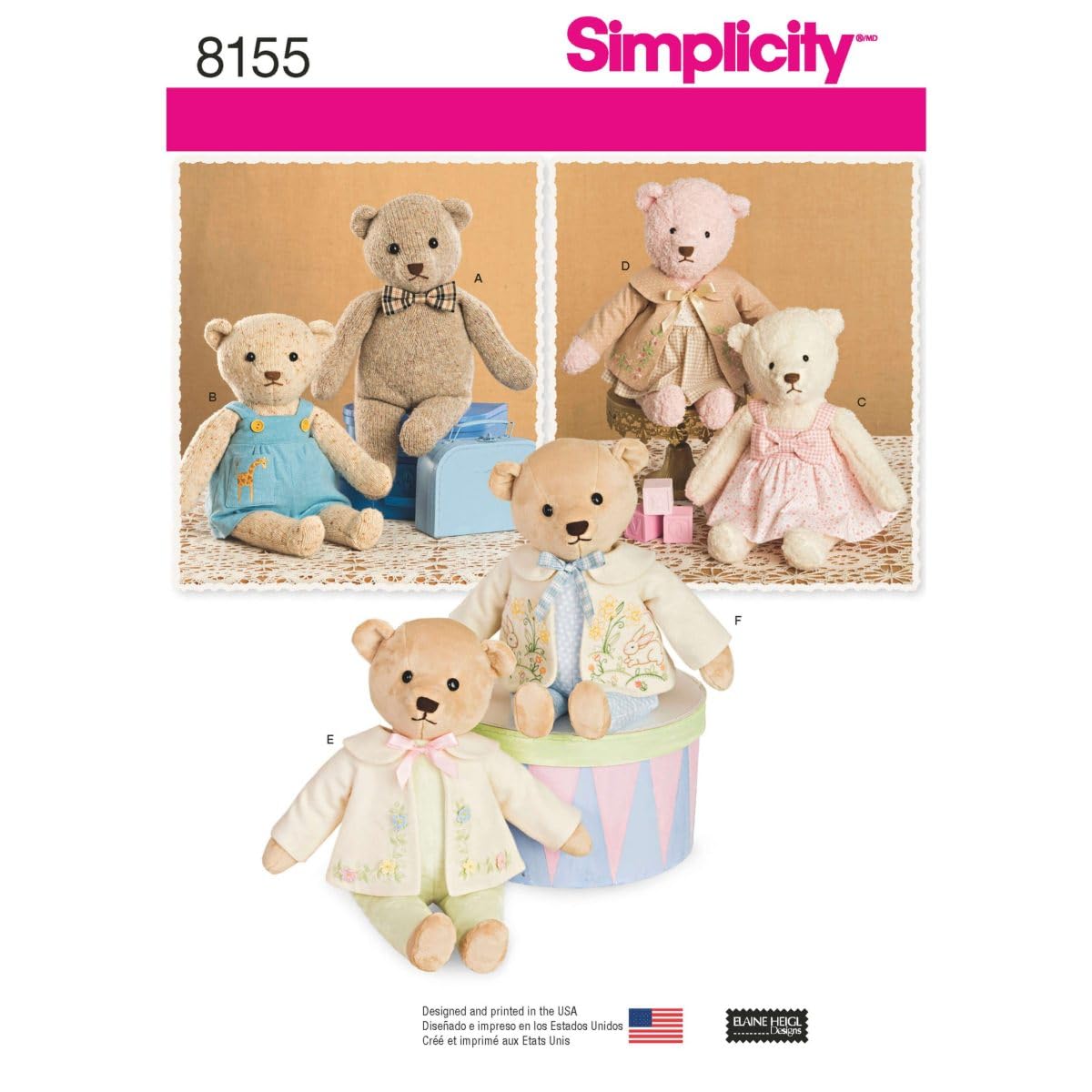 Buy now Simplicity 8155 Make Your Own Teddy Bear with Accessories and Clothes Sewing Pattern, 6 Pieces at indiglob india