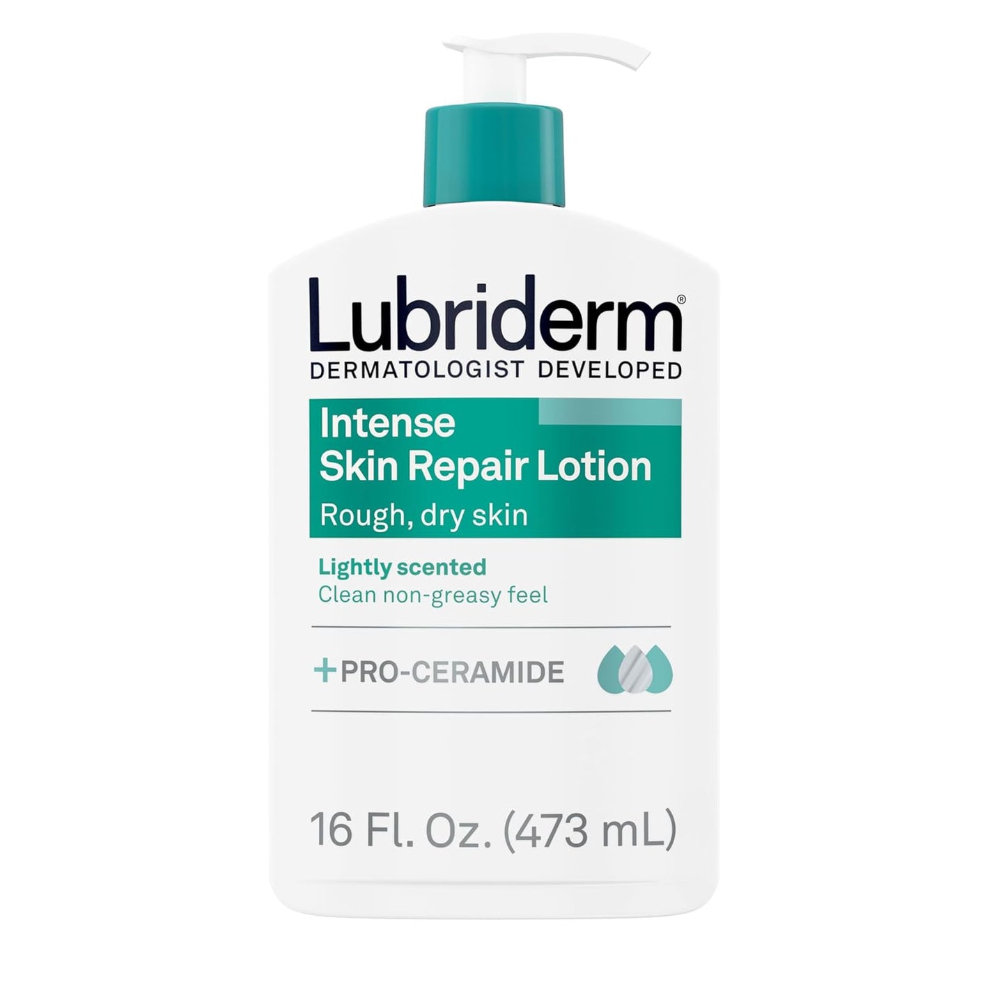 Lubriderm Intense Skin Repair Moisturizing Hand & Body Lotion + Pro-Ceramide, 48-Hour Hydration for Rough, Dry, & Sensitive Skin, Non-Greasy, Hypoallergenic, Lightly Scented, 16 fl. oz