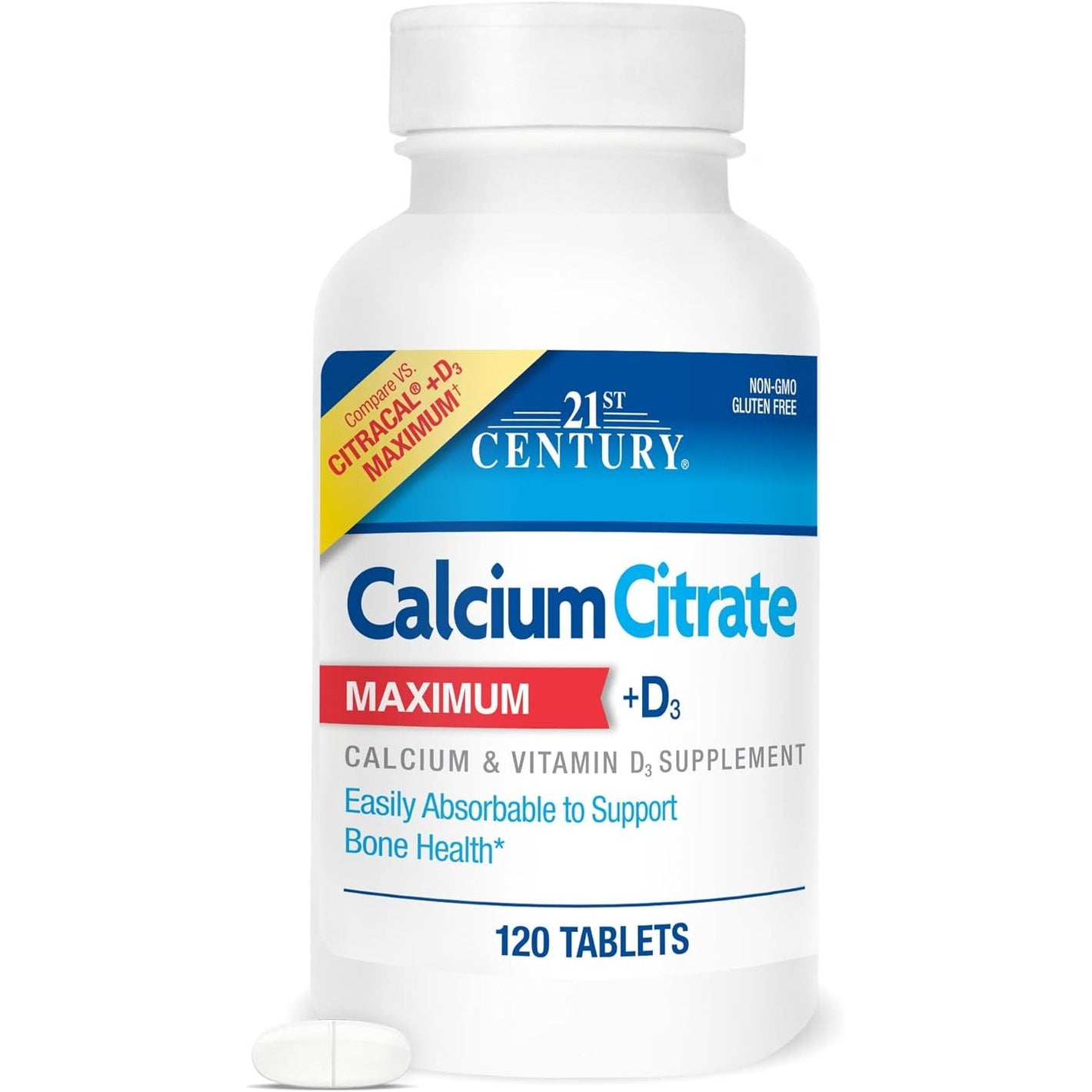 21st Century Calcium Citrate Plus D Maximum Caplets, 120 Count (27493)