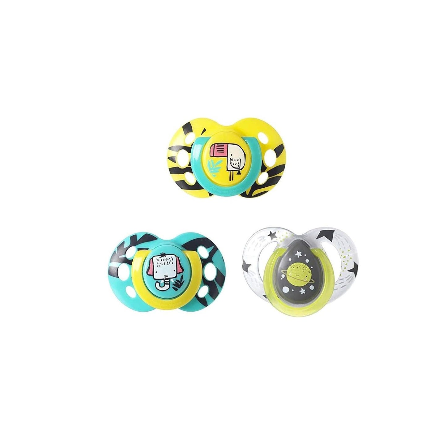 Tommee Tippee Day and Night Pacifier, 18-36 Months, Symmetrical Baglet, BPA-Free Binkies, Colors and Designs May Vary, Pack of 3