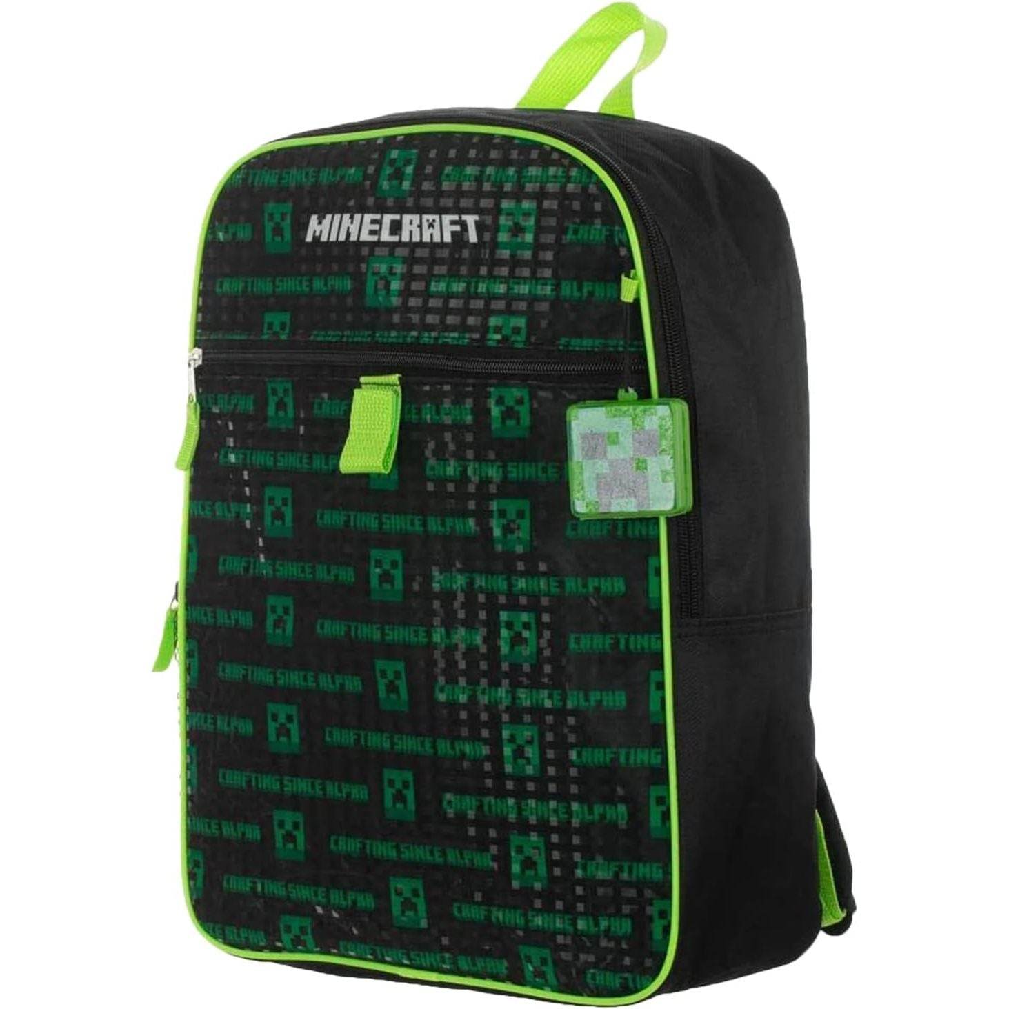 BIOWORLD Boys' Minecraft Creeper Youth 5 Piece Backpack Set, Green, One Size - My Store