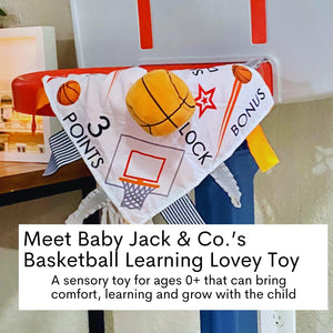 Buy now Baby Jack & Co 10x10” Basketball Sports Lovey Sensory Plush Blanket - Tag Toy for Developing Sense of Touch - Travel Stroller Toy w/BPA Free Clip - Learn Shapes, Letters & Colors - Sports Gift at indiglob india
