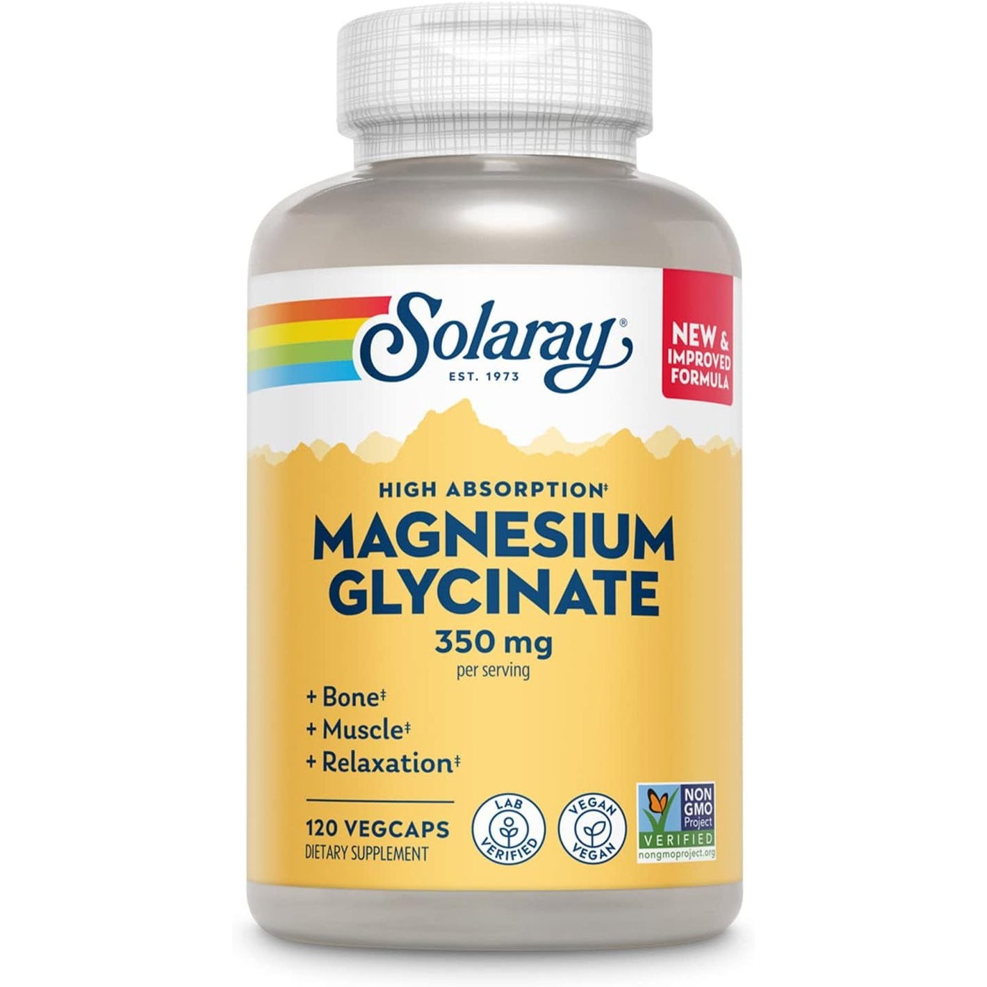 SOLARAY Magnesium Glycinate Capsules, Chelated Magnesium Bisglycinate w/BioPerine, Higher Absorption Magnesium Supplement - Bones, Muscles, Heart Support, Vegan (30 Servings, 120 VegCaps)