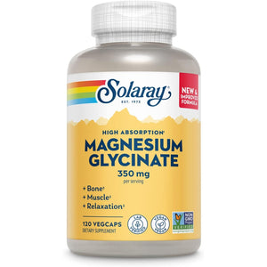 SOLARAY Magnesium Glycinate Capsules, Chelated Magnesium Bisglycinate w/BioPerine, Higher Absorption Magnesium Supplement - Bones, Muscles, Heart Support, Vegan (30 Servings, 120 VegCaps)