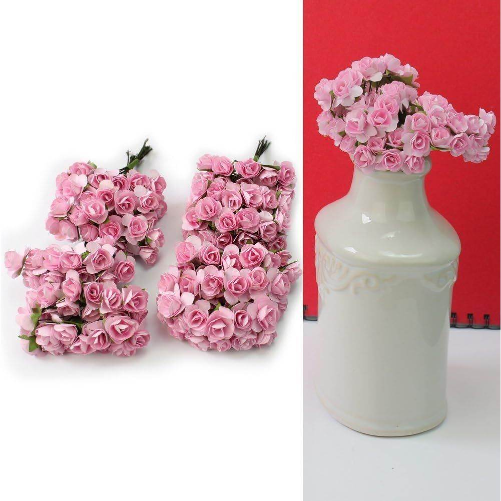 144pc Beautiful Artificial Paper Rose Flower Wedding Card Embellishment, Pink - My Store