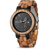 BOBO BIRD Week and Date Multi-Functional Display Men's Zebra Wooden Quartz Watch Lightweight Handmade Casual Wristwatches with Gift Box - Black Dial
