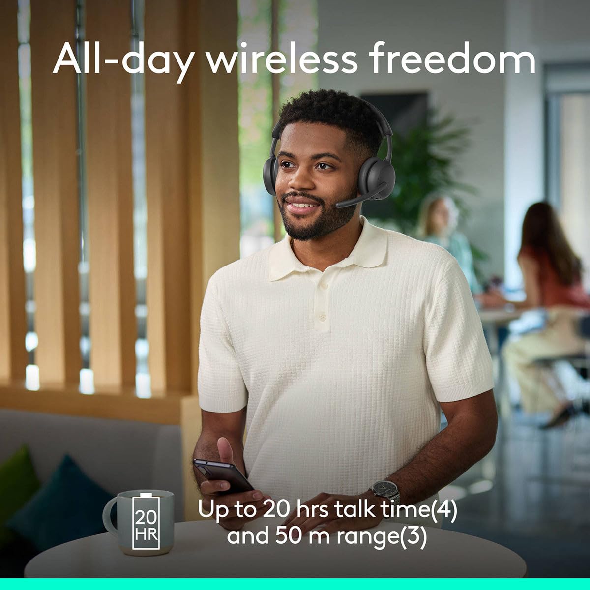 Buy now Logitech Zone Wireless 2 ES for Business - Noise-Canceling Wireless Headset with Adaptive Hybrid ANC, Native Bluetooth, Microsoft Teams Certified - Graphite at indiglob india
