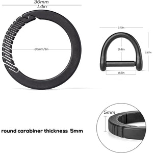 TISUR Titanium Round Carabiner Clip, Spring Hook Key Chain Ring, Small Keyring Carabiner with D-Ring for Car Keys