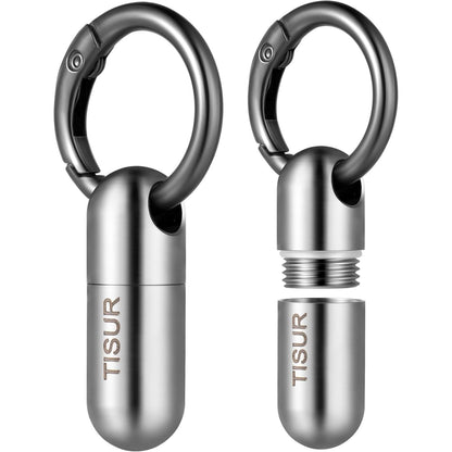 TISUR Micro Keychain Pill Holder, Titanium Pill Case Waterproof Pill Container, Portable Tiny Pill Organizer for Travel Purse Pocket