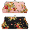 Oyachic 2 Packs Large Coin Purse Floral Cell Phone Pouch Clasp Wallet Handbags Change Pouch Clutch Buckle Vintage Kiss Lock Key Holder Women Bag - Black and pink