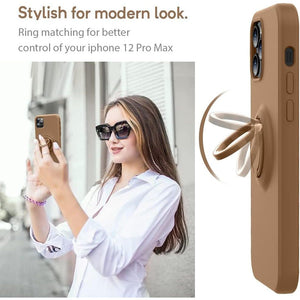 MOCCA Compatible with iPhone 12 Pro Max Phone Case 6.7 inch with Ring Kickstand | Super Soft Microfiber Lining | Anti-Scratch Full-Body Shockproof Protective Case for iPhone 12 Pro Max - Light Brown