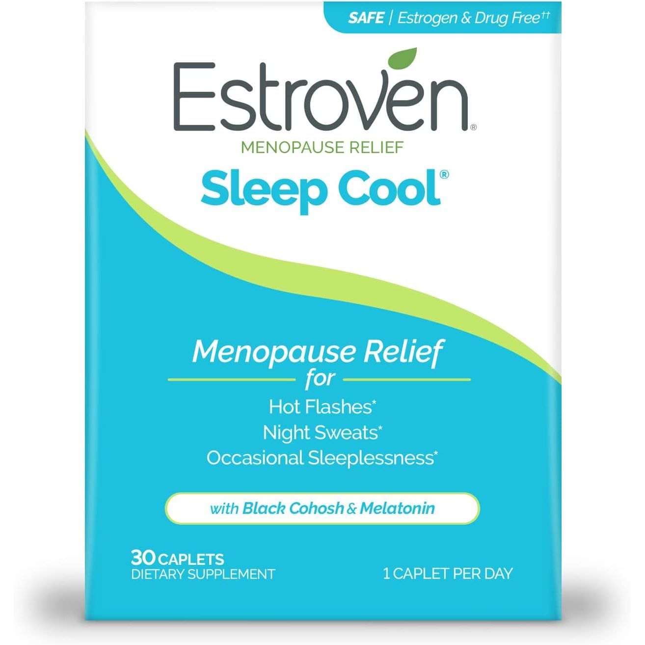 Estroven Sleep Cool for Menopause Relief, 30 Ct, Sleep Support Supplement With Clinically Proven Ingredients to Relieve Menopause Symptoms plus Night Sweats & Hot Flash Relief, Drug-No & Gluten-No