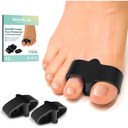 Welnove Pack of 12 Bunion Corrector, Toe Separators with 2 Loops, Big Toe Spacer Suitable for Bunion and Overlap Toe (White)