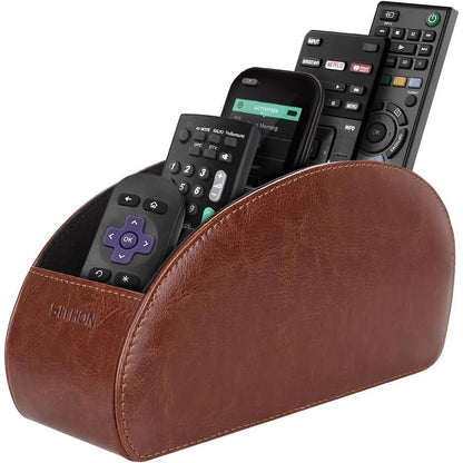 SITHON Remote Control Holder with 5 Compartments - PU Leather Remote Caddy Desktop Organizer Store TV, DVD, Blu-Ray, Media Player, Heater Controllers, Antique