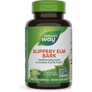 Nature's Way Slippery Elm Bark, Traditional Support to Soothe the GI Tract*, Vegan, Slippery Elm Capsules, 100 Capsules