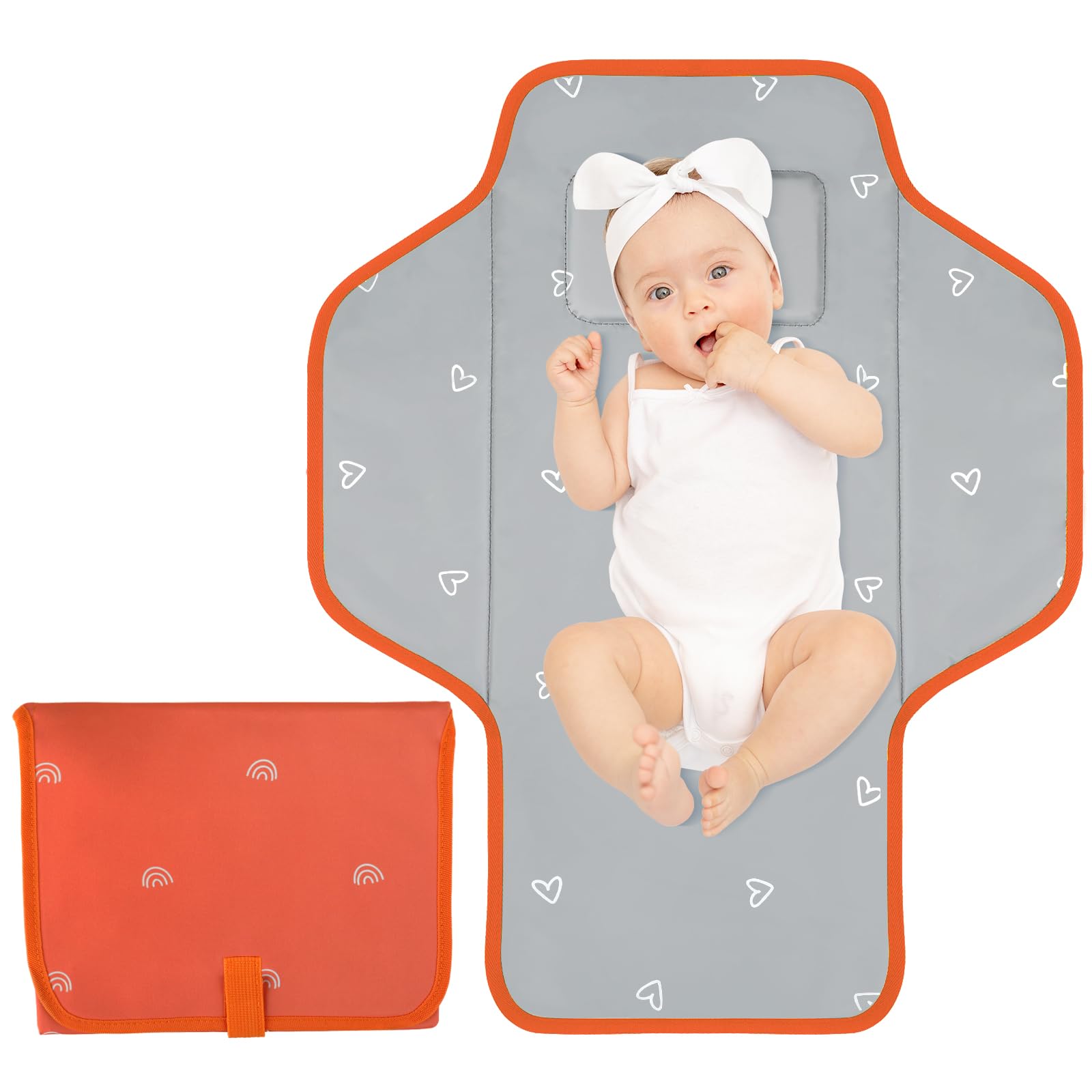 Buy now Baby Portable Changing Pad Travel - Waterproof Compact Diaper Changing Mat with Built-in Pillow - Lightweight & Foldable Changing Station, Newborn Shower Gifts Orange-Rainbow at indiglob india