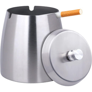 Ash tray Outdoors Indoors,Large Ashtray with Lid for Cigarettes Outside Patio Indoor,Modern Tabletop Smokeless Windproof Ashtrays for Home Office Patio Balcony-Silver