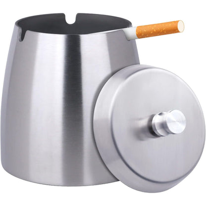 Ash tray Outdoors Indoors,Large Ashtray with Lid for Cigarettes Outside Patio Indoor,Modern Tabletop Smokeless Windproof Ashtrays for Home Office Patio Balcony-Silver