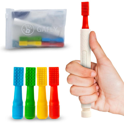 Gafly Therapens Oral Motor Therapy Tools Stimulate Speech and Feeding - Chewy Vibe Speech Therapy Toys Help Kids with Sensory Needs Chew & Relax - Oral Stimulator Kit Includes 4 Tips, Storage Pouch