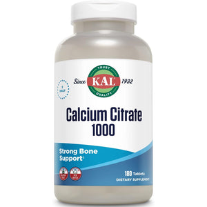 KAL Calcium Citrate 1000mg, Calcium Supplements for Women and Men, Bone Health, Teeth, Nervous, Muscular & Cardiovascular System Support, Gluten Free and Lab Verified, 60 Servings, 180 Tablets