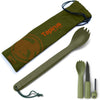 Tapirus Spork Tactical Green | BPA Free Spoon Fork, Stainless Steel Knife and Fire Starter | 3 in 1 multipurpose utensil | Outdoor hiking, camping & backpacking gear | Fit for MRE - Green