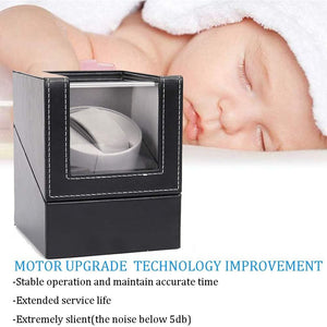 Automatic Single Watch Winder, in Wood Shell and Black Leather/Carbon Fiber Leather, Japanese Motor