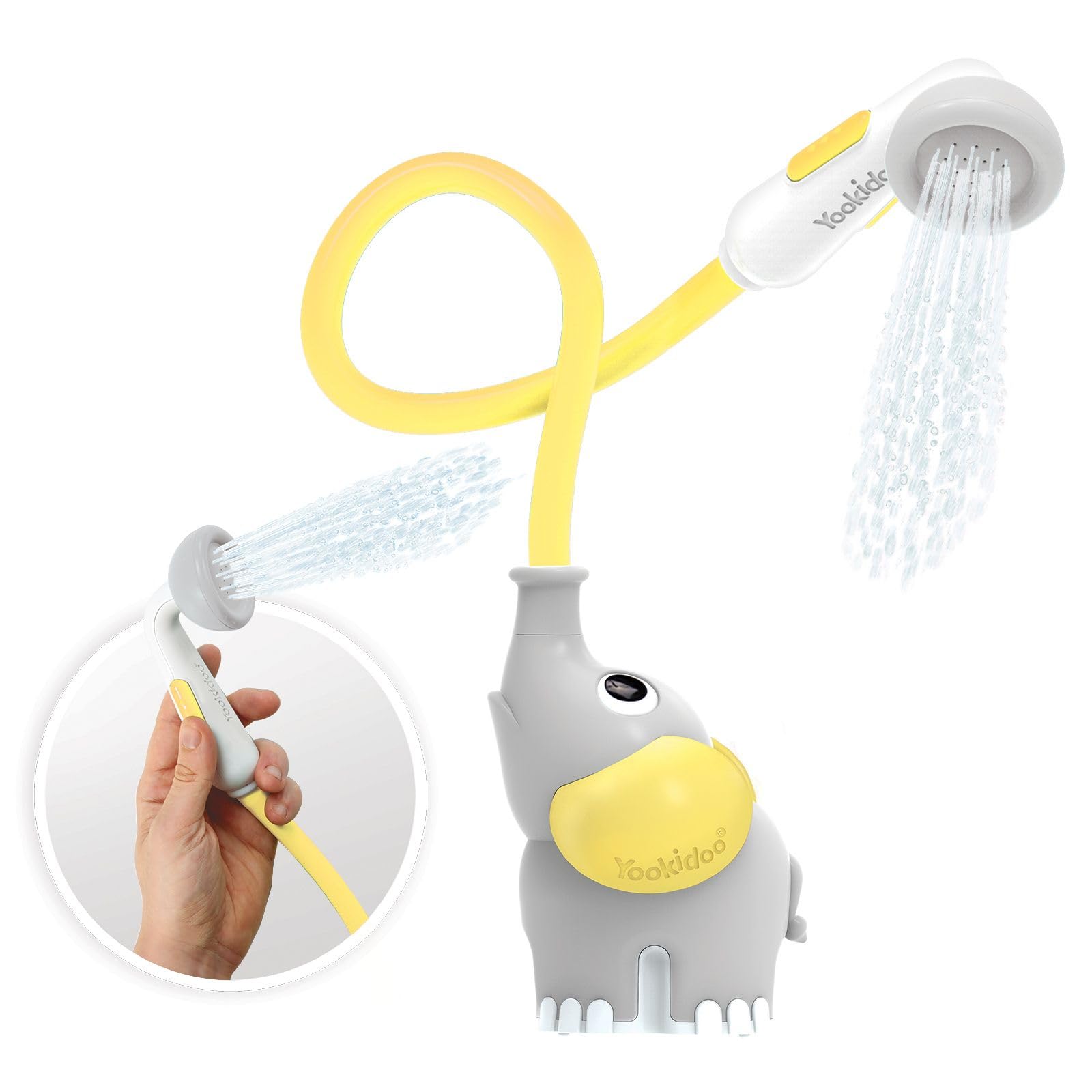 Buy now Yookidoo Baby Bath Shower Head - Elephant Water Pump and Trunk Spout Sprayer and Rinser-Control Water Flow from 2 Knobs Baby Bath Time Essentials for Newborn Babies in Tub Or Sink (Yellow) at indiglob india