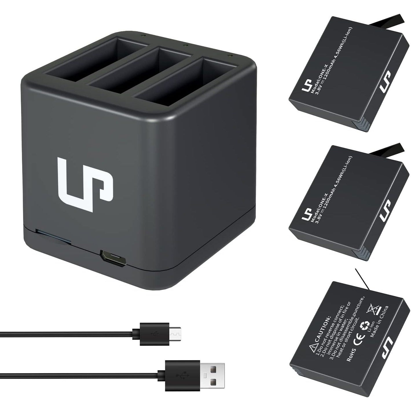 Insta360 ONE X Battery Charger Pack, Compatible with Insta360 ONE X Action Camera, LP 3-Pack Replacement Battery & Triple Slot USB Charger with Built-in TF Memory Card Reader