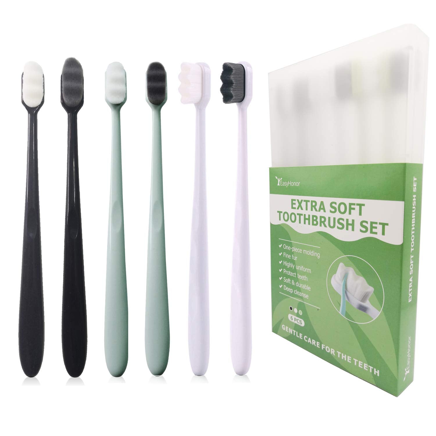 Buy now EasyHonor Extra Toothbrush for Sensitive Gums, Micro Fur Manual Toothbrush with 20000 Soft Floss Bristle for Pregnant Women, Elderly, Braces and Gum Recessions, Protect Fragile Gums (6 Pack) at indiglob india