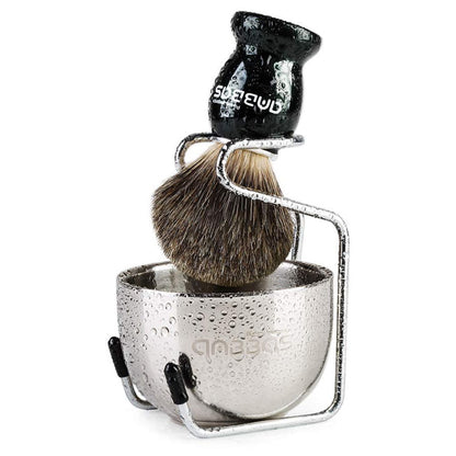 Anbbas Shaving Brush Synthetic Badger Hair Wood Handle,Stainless Steel Shaving Stand and Bowl,Perfect for Men Wet Shave