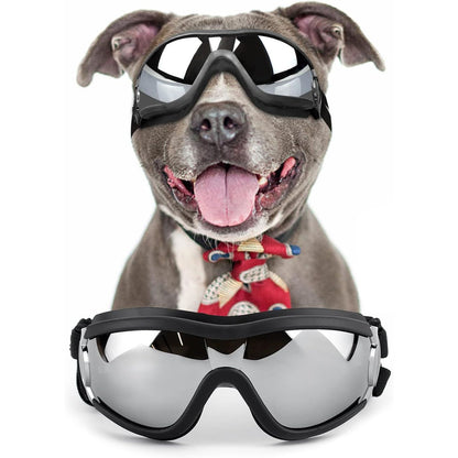 NAMSAN Dog Sunglasses Medium to Large Dog UV Transparent Goggles Windproof Anti-Dust Snowproof Pet Glasses with Elastic Straps, Clear