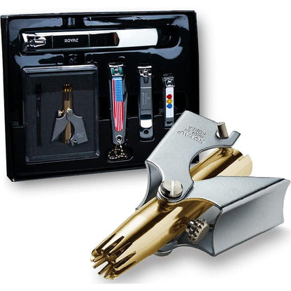 ROYAL [Made in Korea] Nose Hair Trimmer for Men Set, Birdie Set, with Nail Clippers and Tweezers, Manual, Battery-Free, Waterproof, Painless with Twelve Dual-Edged Blades, Patented Mechanism RET-4