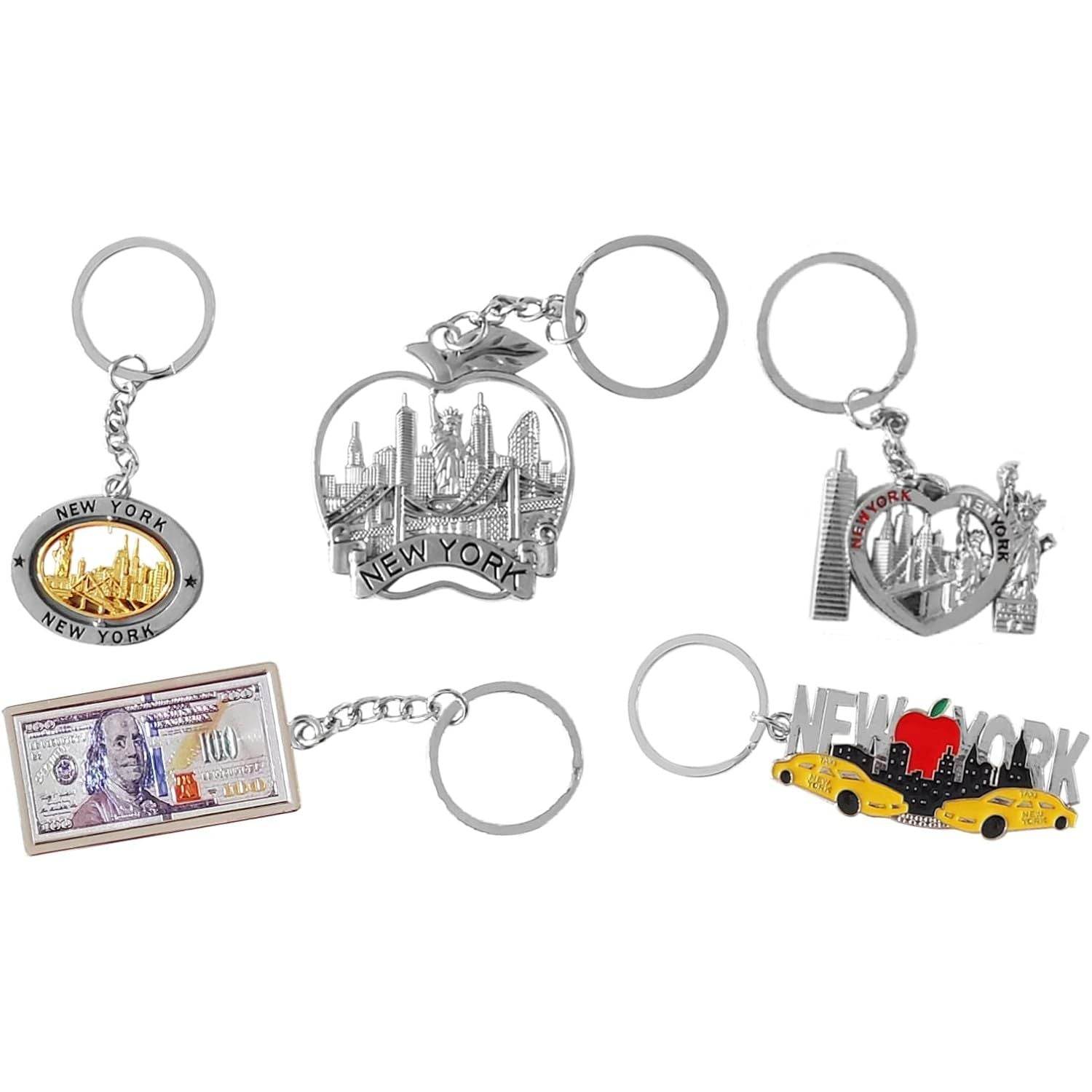 12-Pack New York City Souvenir Keychains – 3D Silver Metal NYC Landmark Set with Statue of Liberty, Empire State Building, Freedom Tower, Taxi Cab, USA Flag & Bottle Openers - My Store